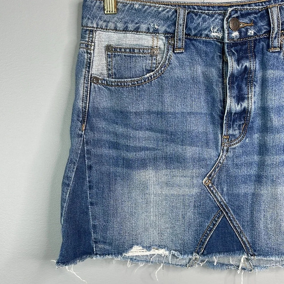 American Eagle Patchwork Skirt Blue Denim Cutoff Distressed Mini Western Boho 6 - Picture 3 of 12